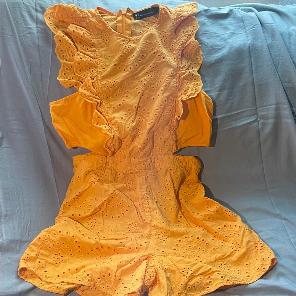 New York & Company Orange Eyelet Romper